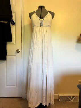 Lulus Bohemian Cream Crochet Adjustable Maxi Dress